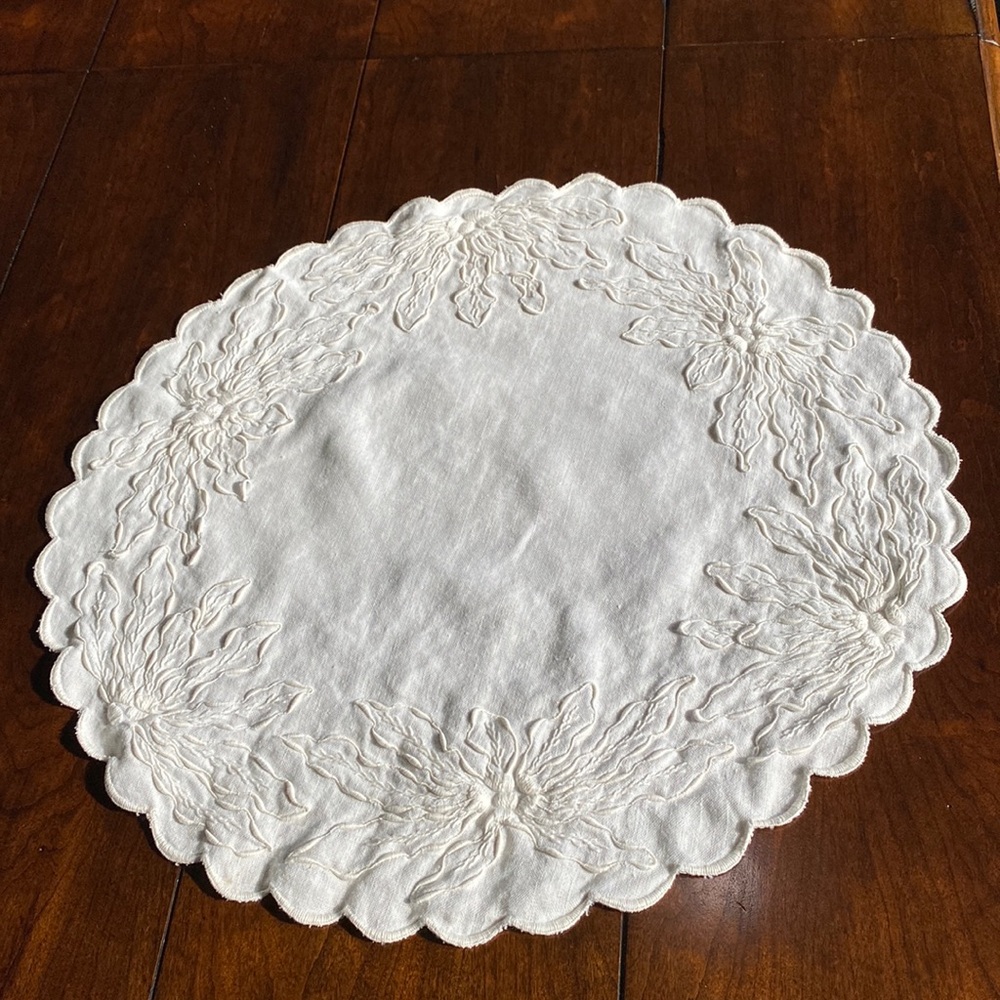 Hand Crafted Fancy Scalloped Edge 18” Cream Doily!